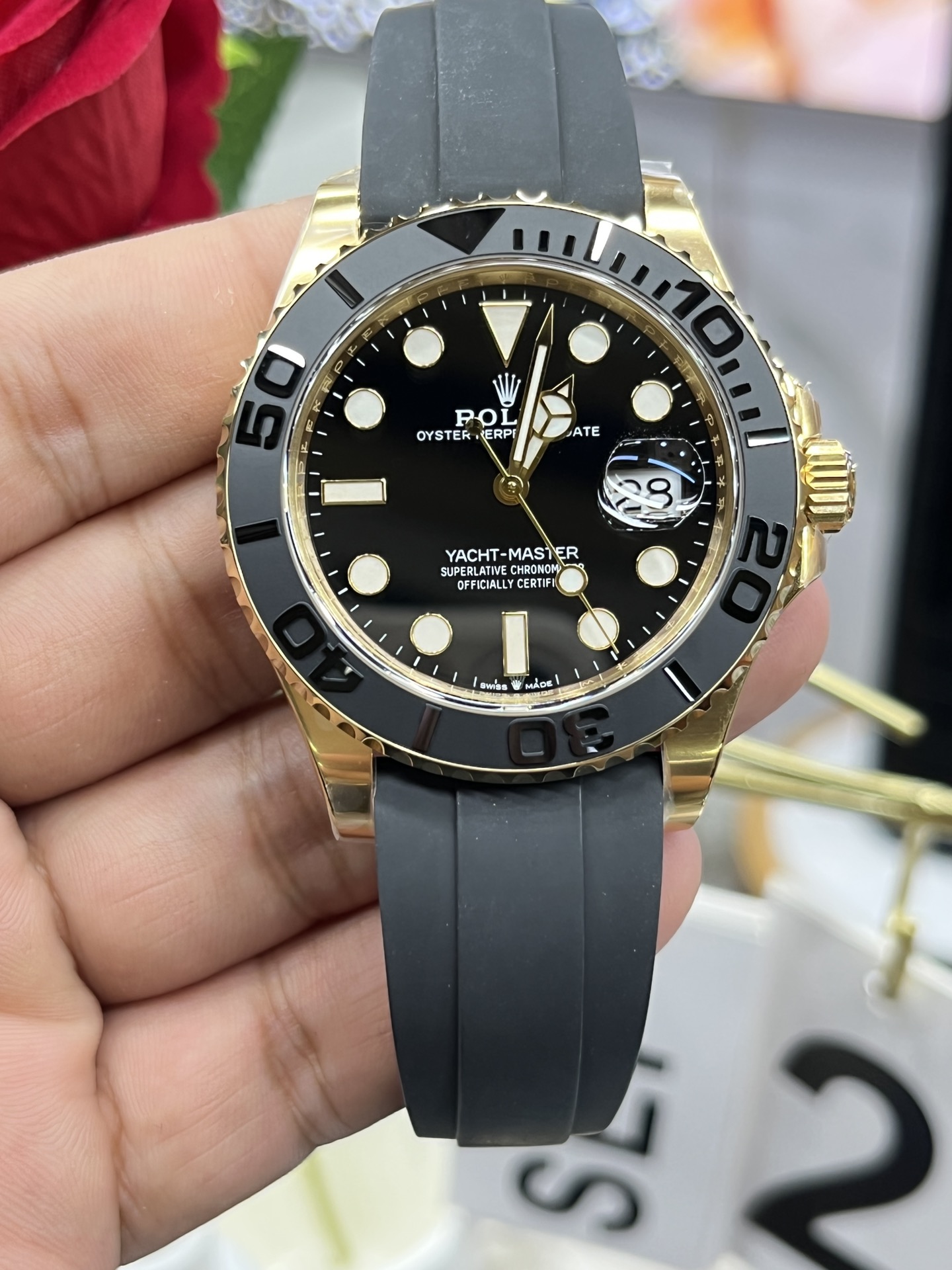 Clean Factory Yacht Master 42mm 226658 Yellow Gold Case 3D Black Ceramic Bezel Oysterflex Strap SuerClone 3235 Movement 05