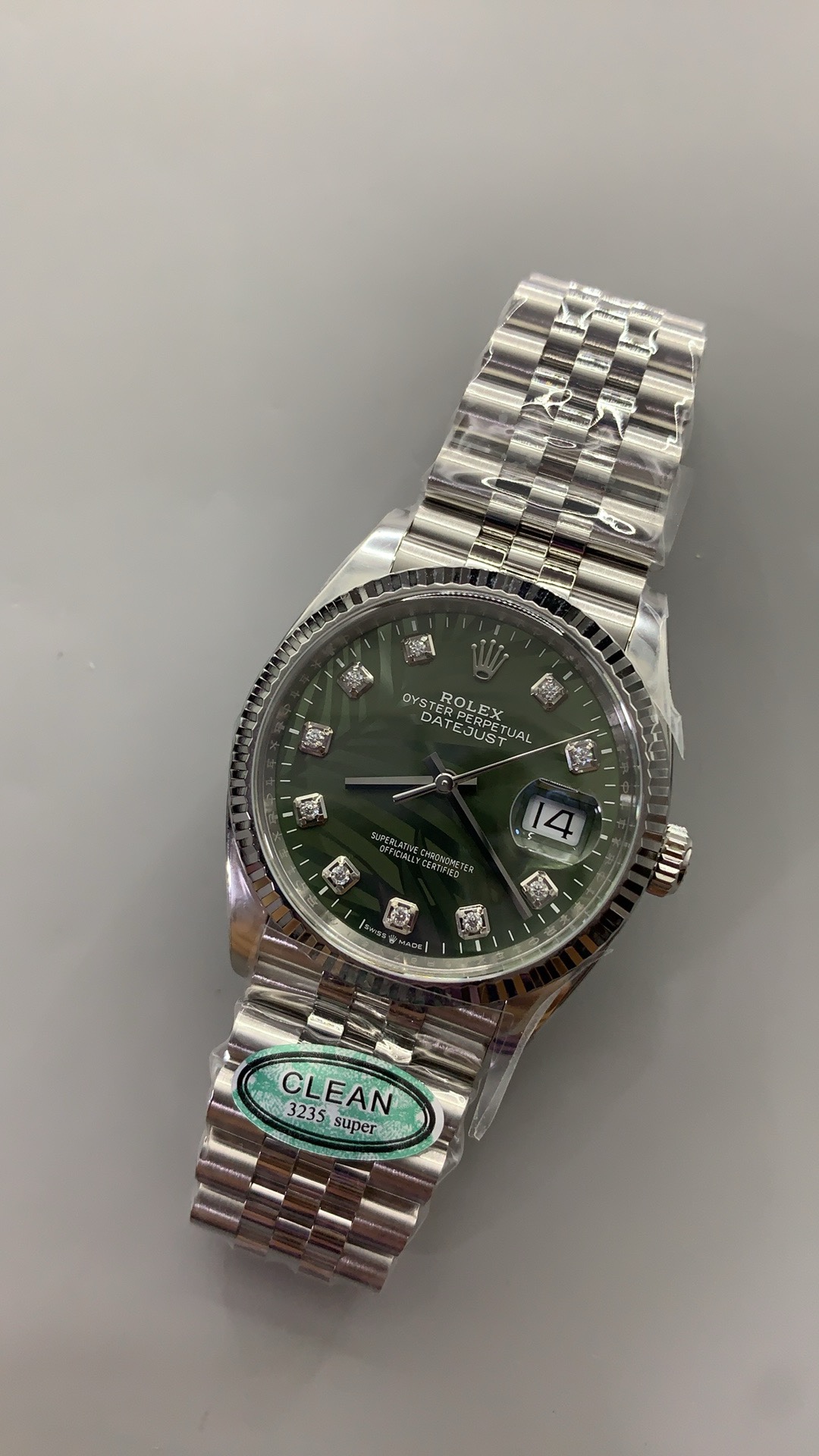 Victory Factory DateJust 36mm 126234 Green Palm motif Dial with Diamond Hors Markers 904L Steel on Jubilee Bracelet SH3235 Movement 03 Clean Factory DateJust 36mm 126234 Green Palm motif Dial with Diamond Hors Markers 904L Steel on Jubilee Bracelet SH3235 Movement 03