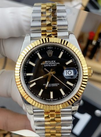 Clean Factory Watch Datejust 126333 41mm Black Dial Oystersteel and Yellow Gold Jubilee Bracelet Gold Fluted Bezel SH3235 Movement 00