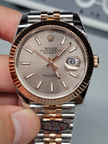 Clean Factory Watch Rolex Datejust 41 126331 Pink Dial Rose Gold Fluted Bezel Rose Gold and Oystersteel Two Tone Jubilee Bracelet SH3235 Movement 00