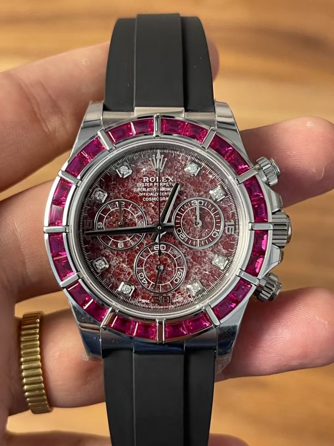 Premium Customized Daytona 116519 Red Garnet Dial Diamonds Bezel