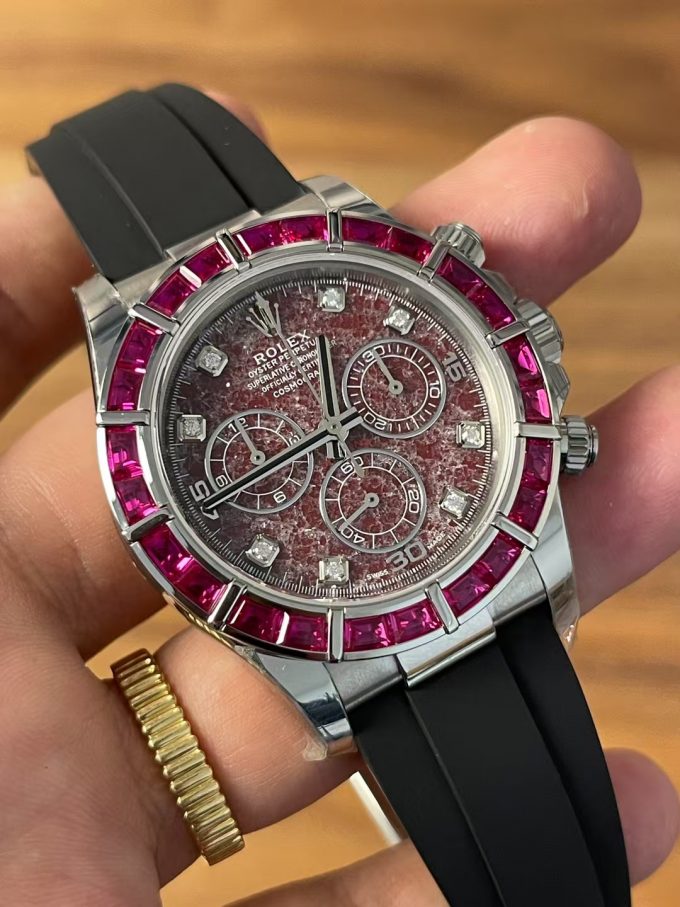 Premium Customized Daytona 116519 Red Garnet Dial Diamonds Bezel