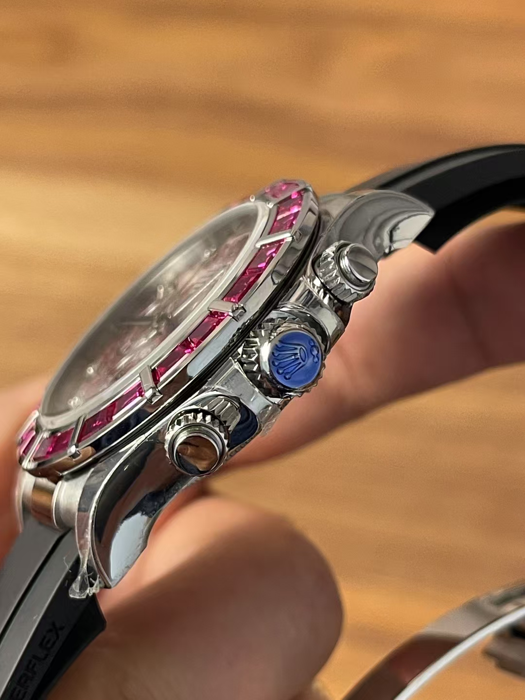 Premium Customized Daytona 116519 Red Garnet Dial and Bezel Diamonds Indexes Based on Clean Factory Daytona DD4130 Movement Oysterflex Strap 05 Premium Customized Daytona 116519 Red Garnet Dial and Bezel Diamonds Indexes Based on Clean Factory Daytona DD4130 Movement Oysterflex Strap 05