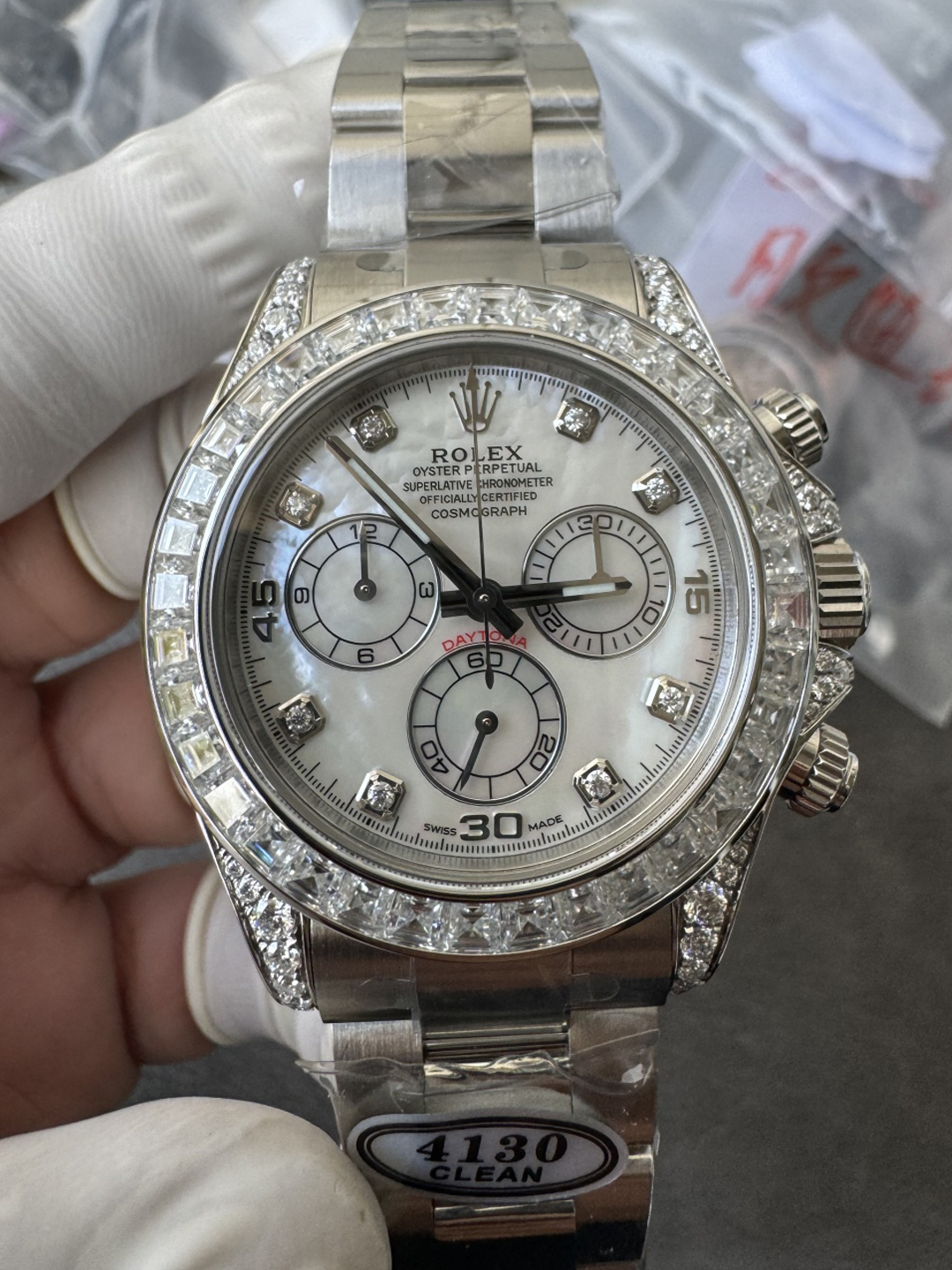 Premium Customized Daytona 116589 MOP Dial Diamonds Hour Markers Diamonds Case and Bezel Based on Clean Factory DD4130 Movement 00 Premium Customized Daytona 116589 MOP Dial Diamonds Hour Markers Diamonds Case and Bezel Based on Clean Factory DD4130 Movement 00
