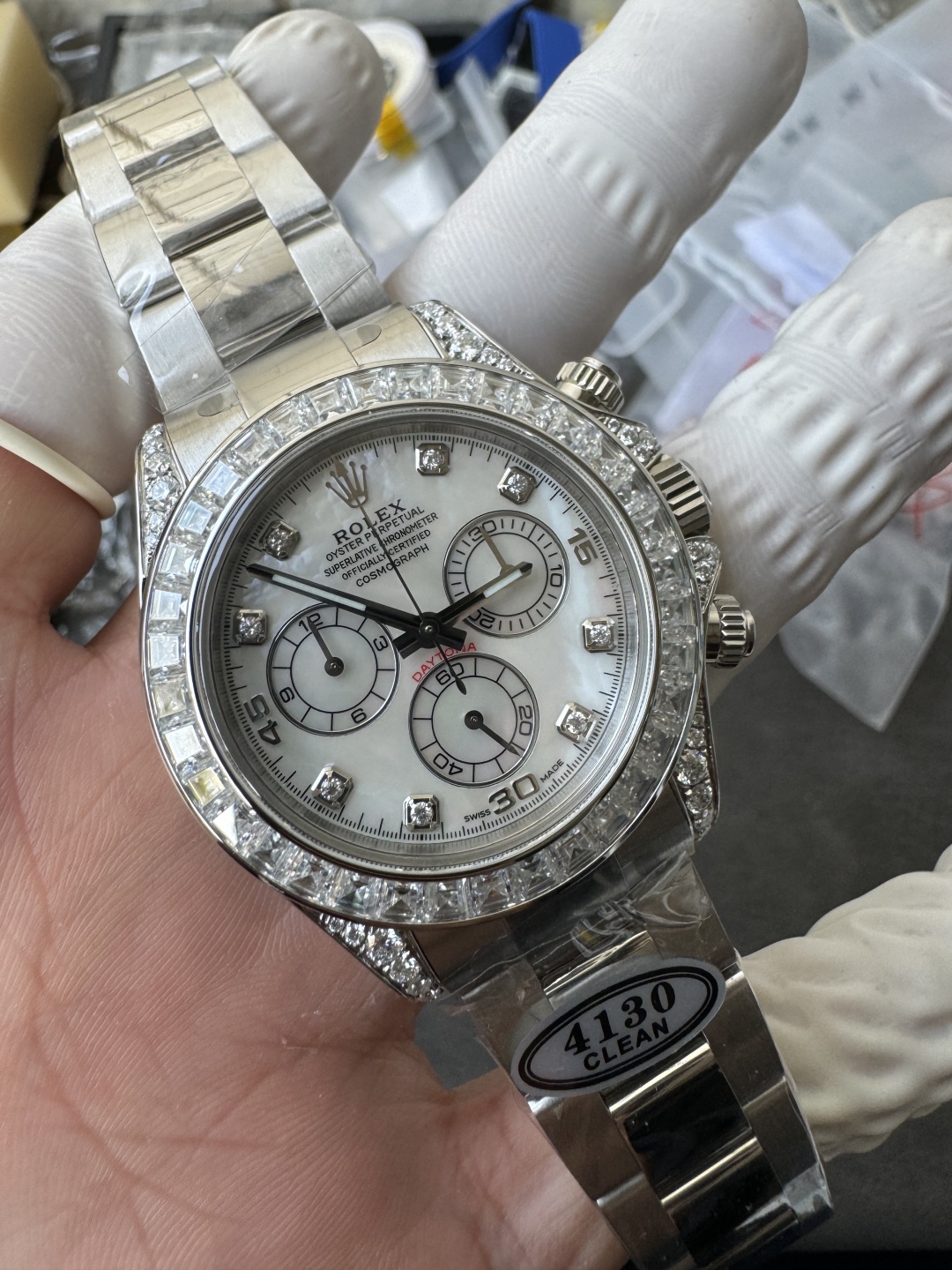 Premium Customized Daytona 116589 MOP Dial Diamonds Hour Markers Diamonds Case and Bezel Based on Clean Factory DD4130 Movement 03 Premium Customized Daytona 116589 MOP Dial Diamonds Hour Markers Diamonds Case and Bezel Based on Clean Factory DD4130 Movement 03
