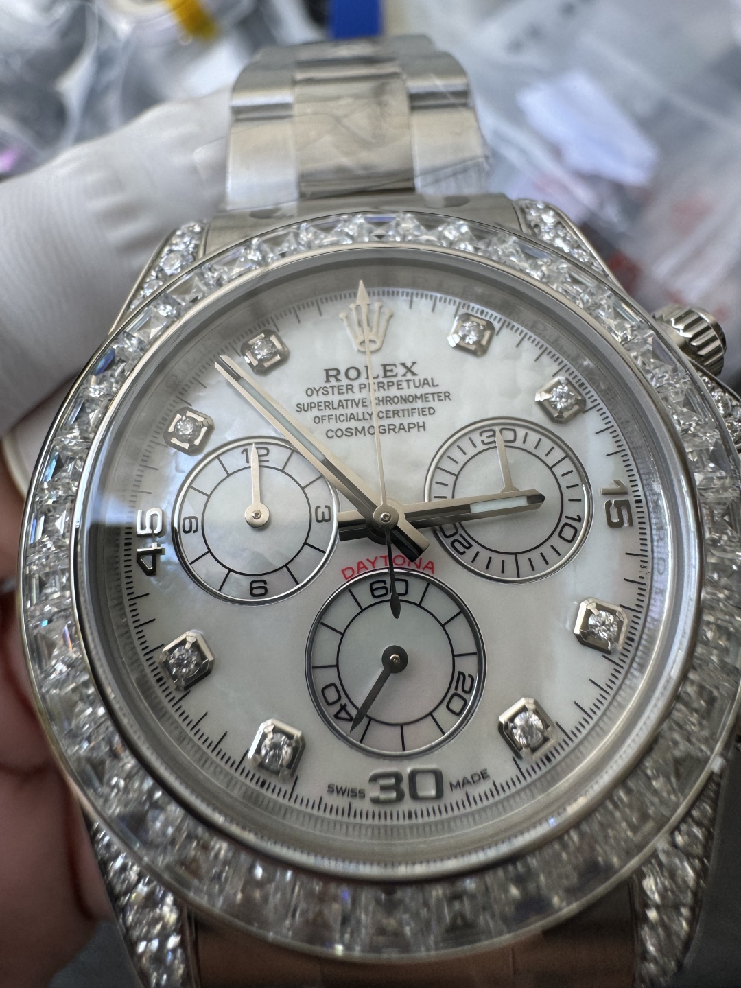 Premium Customized Daytona 116589 MOP Dial Diamonds Hour Markers Diamonds Case and Bezel Based on Clean Factory DD4130 Movement 05 Premium Customized Daytona 116589 MOP Dial Diamonds Hour Markers Diamonds Case and Bezel Based on Clean Factory DD4130 Movement 05