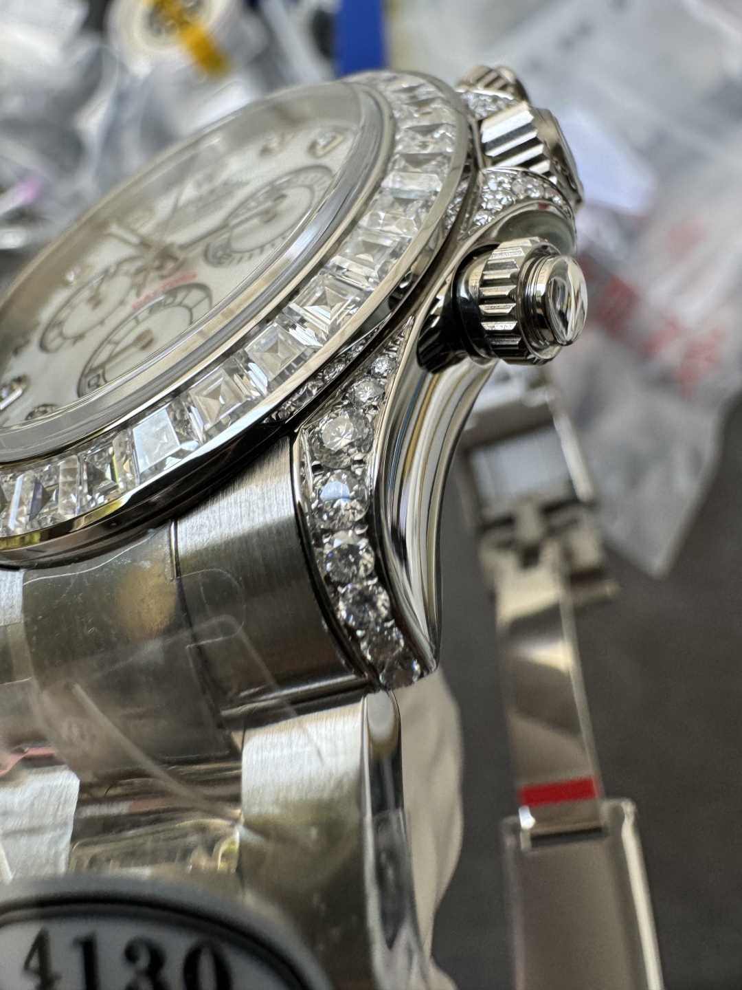 Premium Customized Daytona 116589 MOP Dial Diamonds Hour Markers Diamonds Case and Bezel Based on Clean Factory DD4130 Movement 12 Premium Customized Daytona 116589 MOP Dial Diamonds Hour Markers Diamonds Case and Bezel Based on Clean Factory DD4130 Movement 12