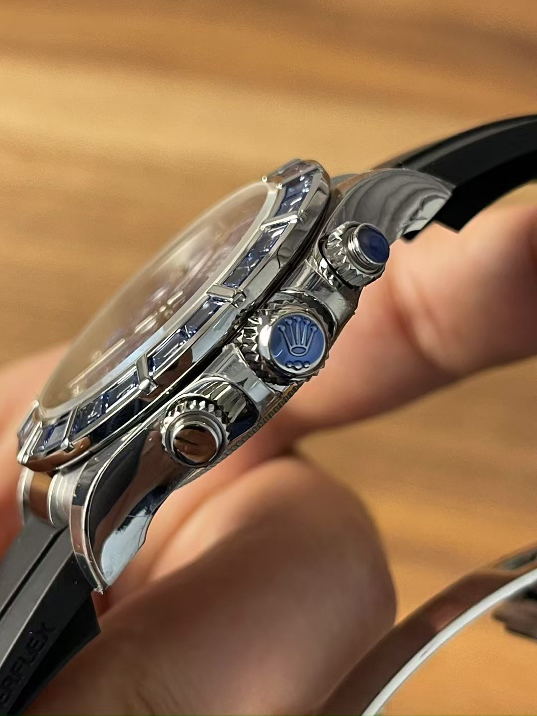 Premium Customized Rolex Daytona 116519 Sodalite Dial and Bezel Diamonds Indexes Based on Clean Factory Daytona DD4130 Movement Oysterflex Strap 06 Premium Customized Rolex Daytona 116519 Sodalite Dial and Bezel Diamonds Indexes Based on Clean Factory Daytona DD4130 Movement Oysterflex Strap 06