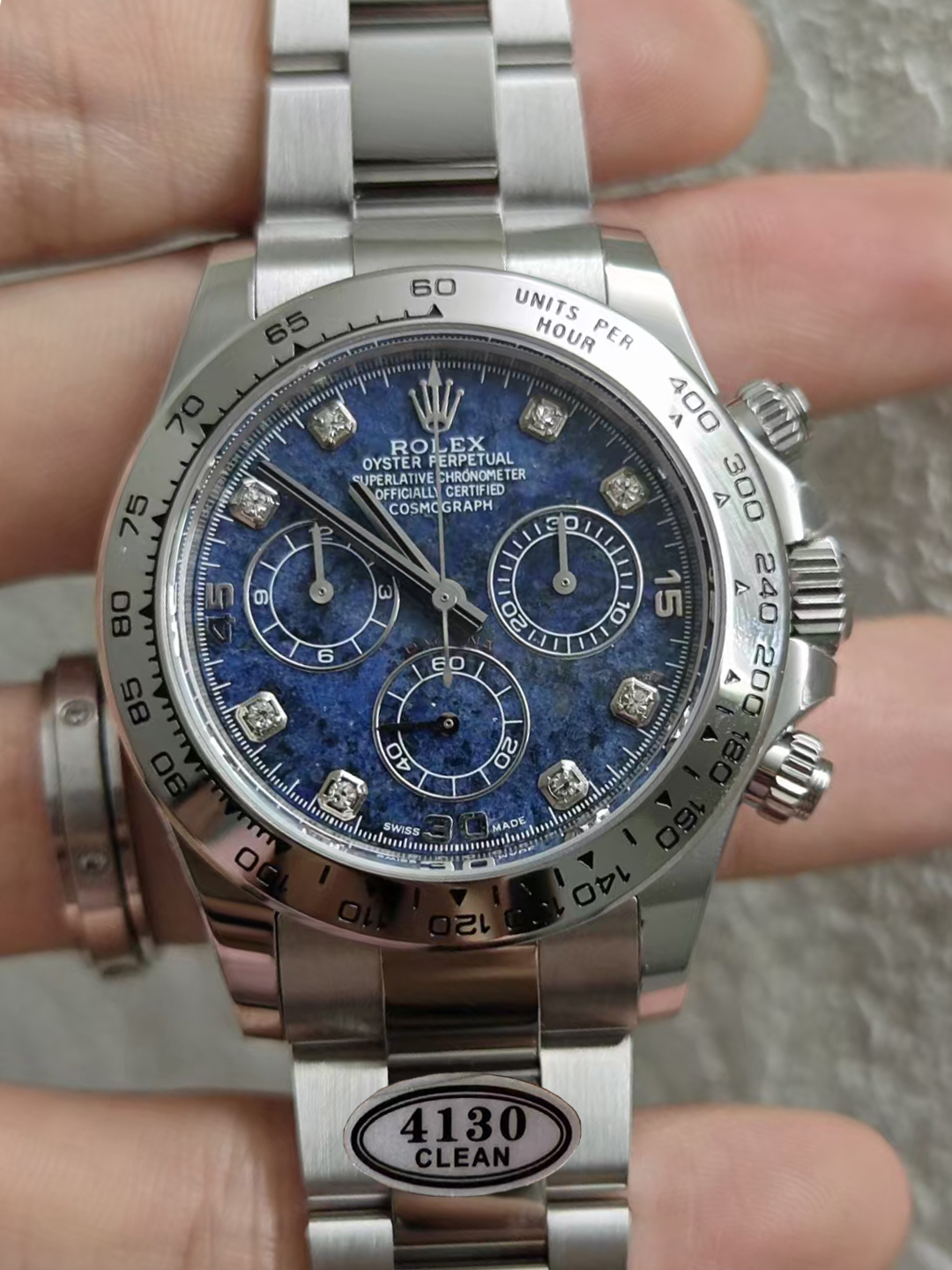 Clean Factory Daytona 116519 Blue Sodalite Dial wtih Diamonds Indexes Based Super Clone DanDong 4130 Movement Oyster Bracelet 00 Clean Factory Daytona 116519 Blue Sodalite Dial wtih Diamonds Indexes Based Super Clone DanDong 4130 Movement Oyster Bracelet 00