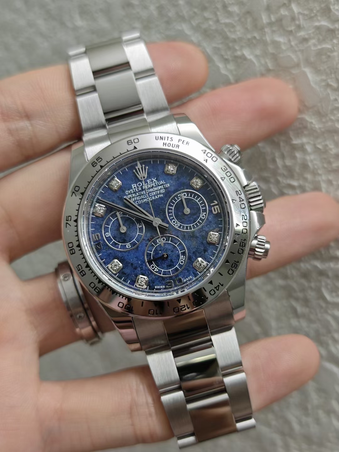Clean Factory Daytona 116519 Blue Sodalite Dial wtih Diamonds Indexes Based Super Clone DanDong 4130 Movement Oyster Bracelet 01 Clean Factory Daytona 116519 Blue Sodalite Dial wtih Diamonds Indexes Based Super Clone DanDong 4130 Movement Oyster Bracelet 01