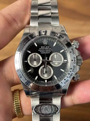 Clean Factory Watches Daytona 126509 Black Dial Luminous Hour Markers Silver Chrono Sub Dial 904L Steel Case Oyster Bracelet SH4131 Movement 01