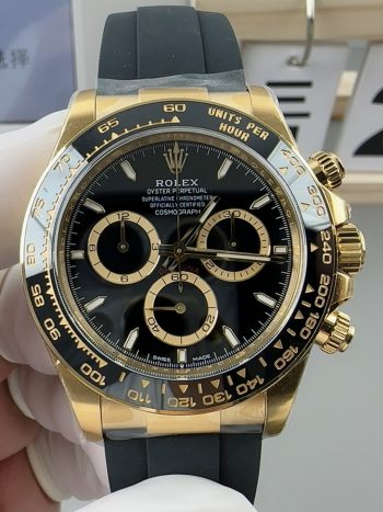 Clean Factory Watches Rolex Daytona 126518 Black Dial Luminos Hour Markers Yellow Gold Case Black Ceramic Bezel Oysterflex Strap 4131 Caliber 00