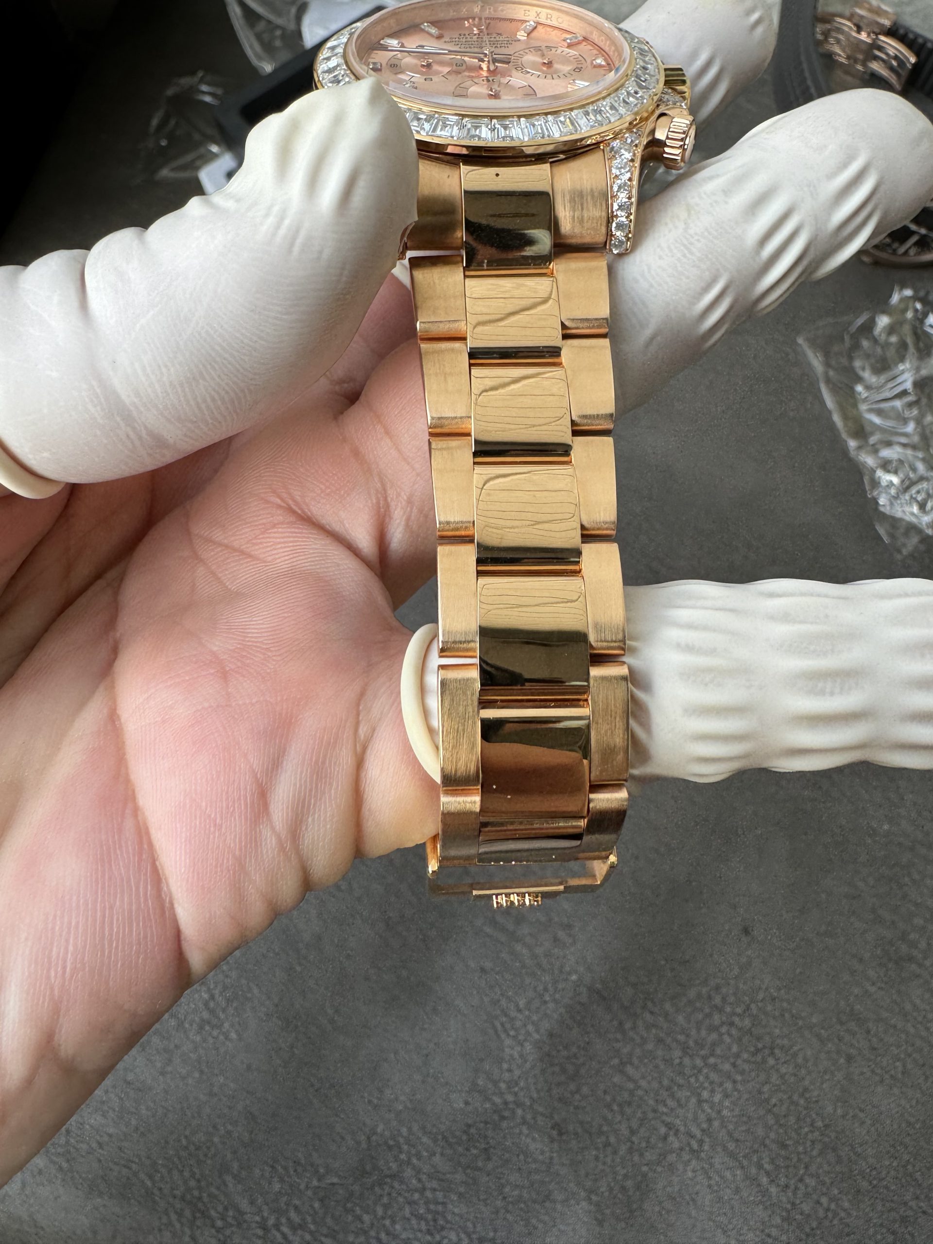 Clean Factory Rolex Custom SuperClone ICE Out Daytona 126595TBR Rose Gold Case Set with Diamonds Pink Dial with Diamond Indexs 4131 Movement 10 Clean Factory Rolex Custom SuperClone ICE Out Daytona 126595TBR Rose Gold Case Set with Diamonds Pink Dial with Diamond Indexs 4131 Movement 10