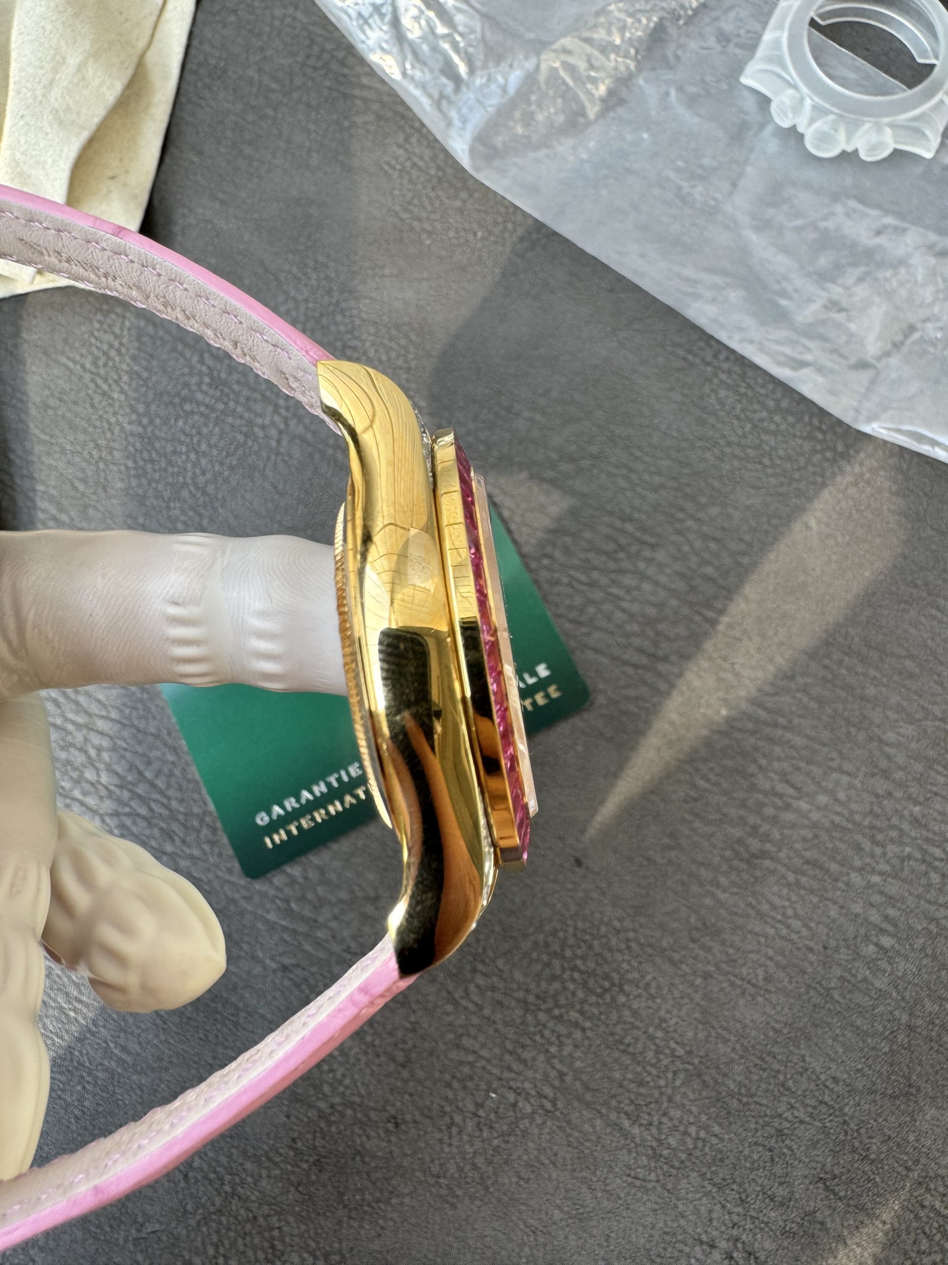 Super Clone Custom Lady Daytona 126538TRO Wrapped 18K Yellow Gold Case Pink Dial wtih Diamond Indexes Pink Diamonds Bezel Pink Leather Strap 4131 Movement 07 Super Clone Custom Lady Daytona 126538TRO Wrapped 18K Yellow Gold Case Pink Dial wtih Diamond Indexes Pink Diamonds Bezel Pink Leather Strap 4131 Movement 07