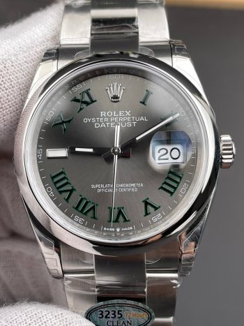 Clean Factory Watch Datejust 36 Wimbledon Ref 126200 Gray Dail with Roma Hour Markers Smooth Bezel DanDong 3235 Movement 72 Hours PW 00