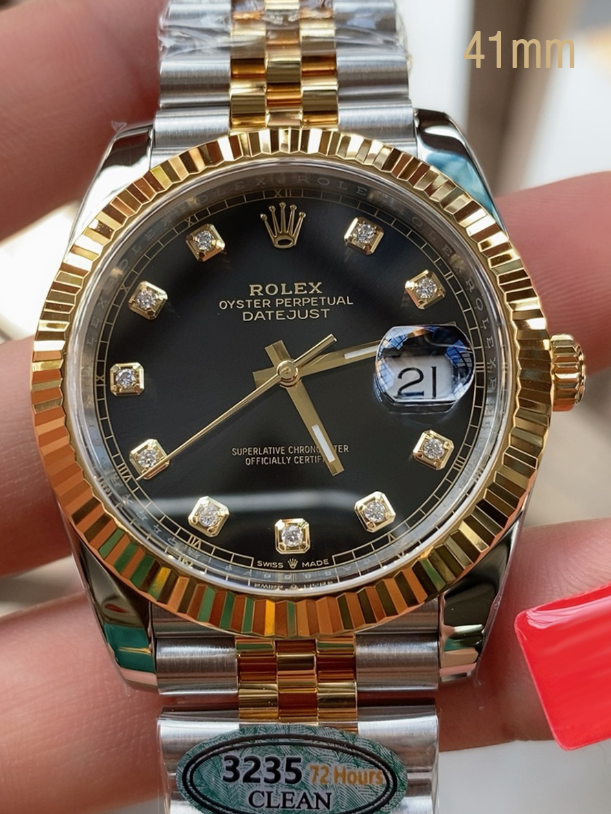 Clean Factory Watch Datejust 41mm Ref 126333 Oystersteel and Yellow Gold Black Dial with Diamonds Indexes DanDong 3235 Movement 00 Clean Factory Watch Datejust 41mm Ref 126333 Oystersteel and Yellow Gold Black Dial with Diamonds Indexes DanDong 3235 Movement 00