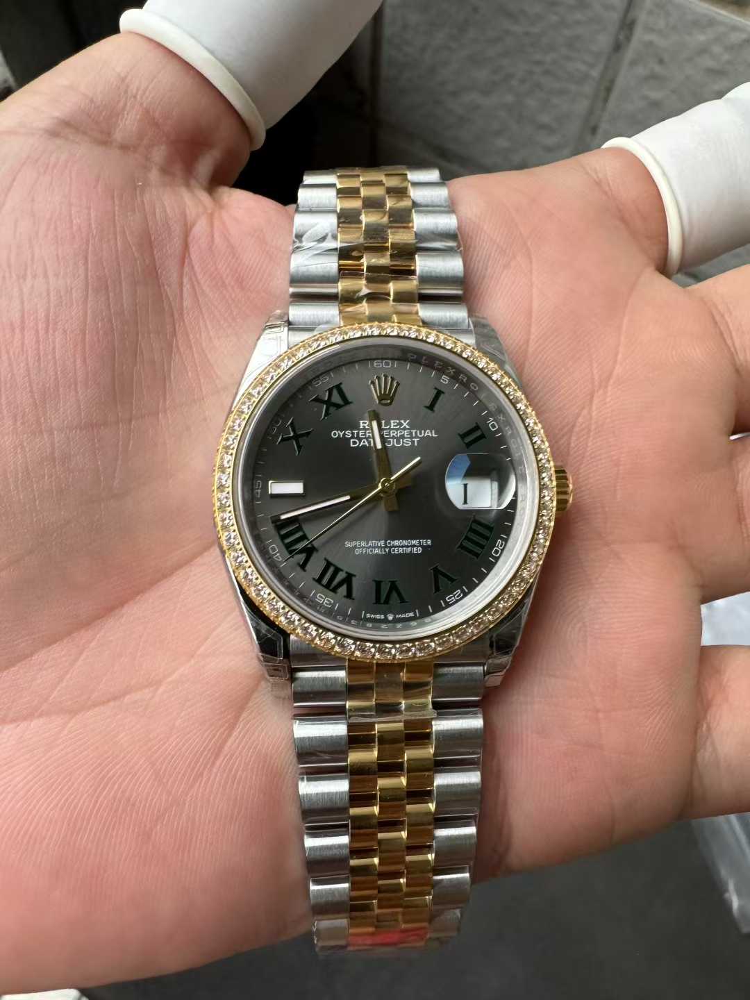 Clean Factory DateJust 36 Wimbledon 126283RBR Slate Dial Roma Indexes 904L Steel Case Yellow Gold Two Tone Jubilee Bracelet DD3235 Movement 02 Clean Factory DateJust 36 Wimbledon 126283RBR Slate Dial Roma Indexes 904L Steel Case Yellow Gold Two Tone Jubilee Bracelet DD3235 Movement 02