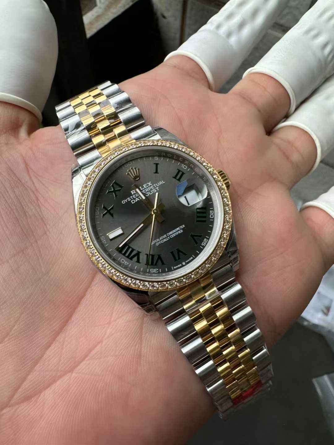 Clean Factory DateJust 36 Wimbledon 126283RBR Slate Dial Roma Indexes 904L Steel Case Yellow Gold Two Tone Jubilee Bracelet DD3235 Movement 03 Clean Factory DateJust 36 Wimbledon 126283RBR Slate Dial Roma Indexes 904L Steel Case Yellow Gold Two Tone Jubilee Bracelet DD3235 Movement 03