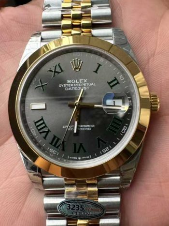 Clean Factory DateJust 41 126303 Wimbledon Slate Dial with Roma Indexes Yellow Gold Smooth Bezel Two Tone Jubilee Bracelet DD 3235 Movement 00