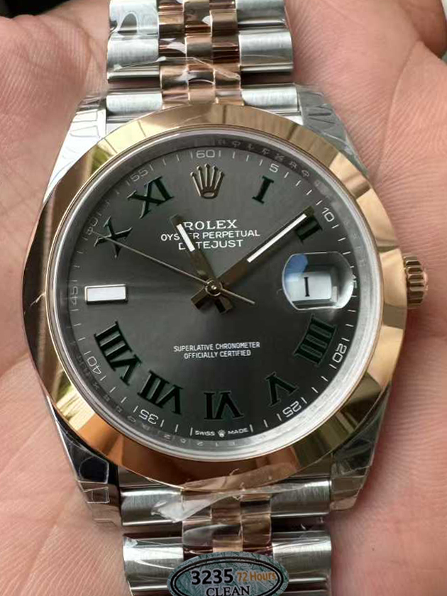 Clean Factory DateJust 41 126331 Wimbledon Slate Dial with Roma Indexes Rose Gold Smooth Bezel Two Tone Jubilee Bracelet DD 3235 Movement 000 Clean Factory DateJust 41 126331 Wimbledon Slate Dial with Roma Indexes Rose Gold Smooth Bezel Two Tone Jubilee Bracelet DD 3235 Movement 000