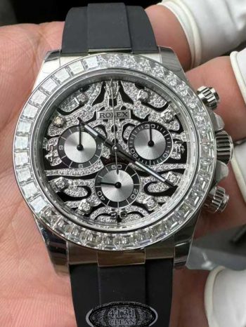 Clean Factory Daytona Eye of the Tiger 116589TBR Wrapped Platinum 40mm Black Diamond Motif Dial Baguette Bezel Oysterflex Strap DD4131 Movement 000