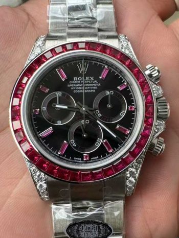 Clean Factory Watch Rolex Ruby Daytona 126599TRU Black Dial Baguette Ruby Bezel TRU Daytona Gem Set DanDong 4131 Movement 000