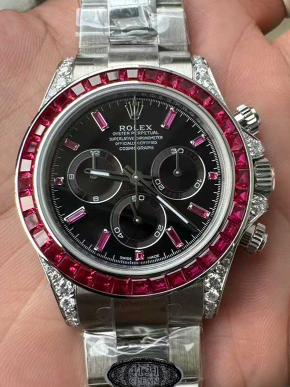 Clean Factory Watch Rolex Ruby Daytona 126599TRU Black Dial Baguette Ruby Bezel TRU Daytona Gem Set DanDong 4131 Movement 000 Clean Factory Watch Rolex Ruby Daytona 126599TRU Black Dial Baguette Ruby Bezel TRU Daytona Gem Set DanDong 4131 Movement 000