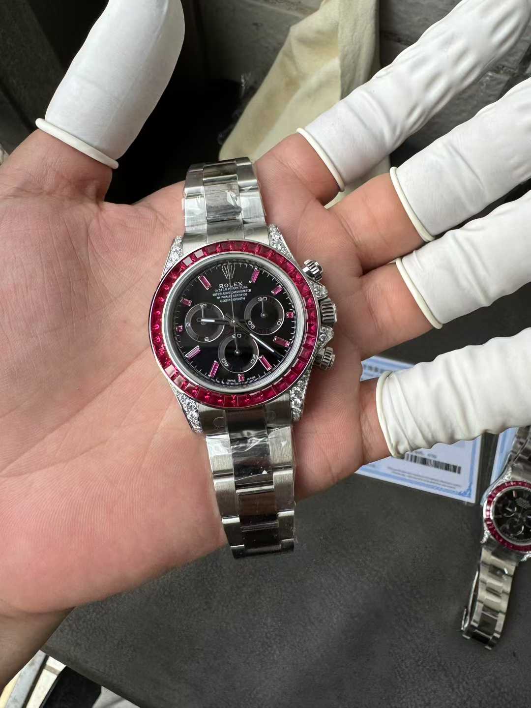 Clean Factory Watch Rolex Ruby Daytona 126599TRU Black Dial Baguette Ruby Bezel TRU Daytona Gem Set DanDong 4131 Movement 01 Clean Factory Watch Rolex Ruby Daytona 126599TRU Black Dial Baguette Ruby Bezel TRU Daytona Gem Set DanDong 4131 Movement 01