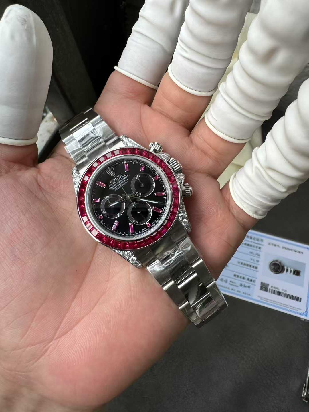 Clean Factory Watch Rolex Ruby Daytona 126599TRU Black Dial Baguette Ruby Bezel TRU Daytona Gem Set DanDong 4131 Movement 02 Clean Factory Watch Rolex Ruby Daytona 126599TRU Black Dial Baguette Ruby Bezel TRU Daytona Gem Set DanDong 4131 Movement 02