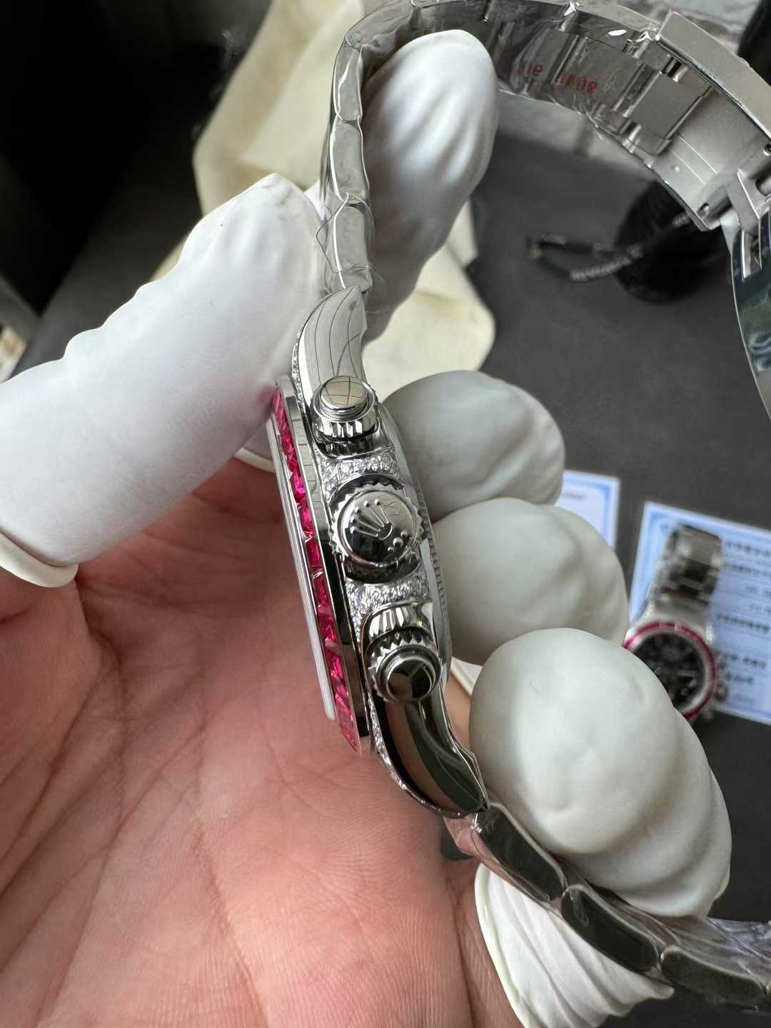 Clean Factory Watch Rolex Ruby Daytona 126599TRU Black Dial Baguette Ruby Bezel TRU Daytona Gem Set DanDong 4131 Movement 06 Clean Factory Watch Rolex Ruby Daytona 126599TRU Black Dial Baguette Ruby Bezel TRU Daytona Gem Set DanDong 4131 Movement 06